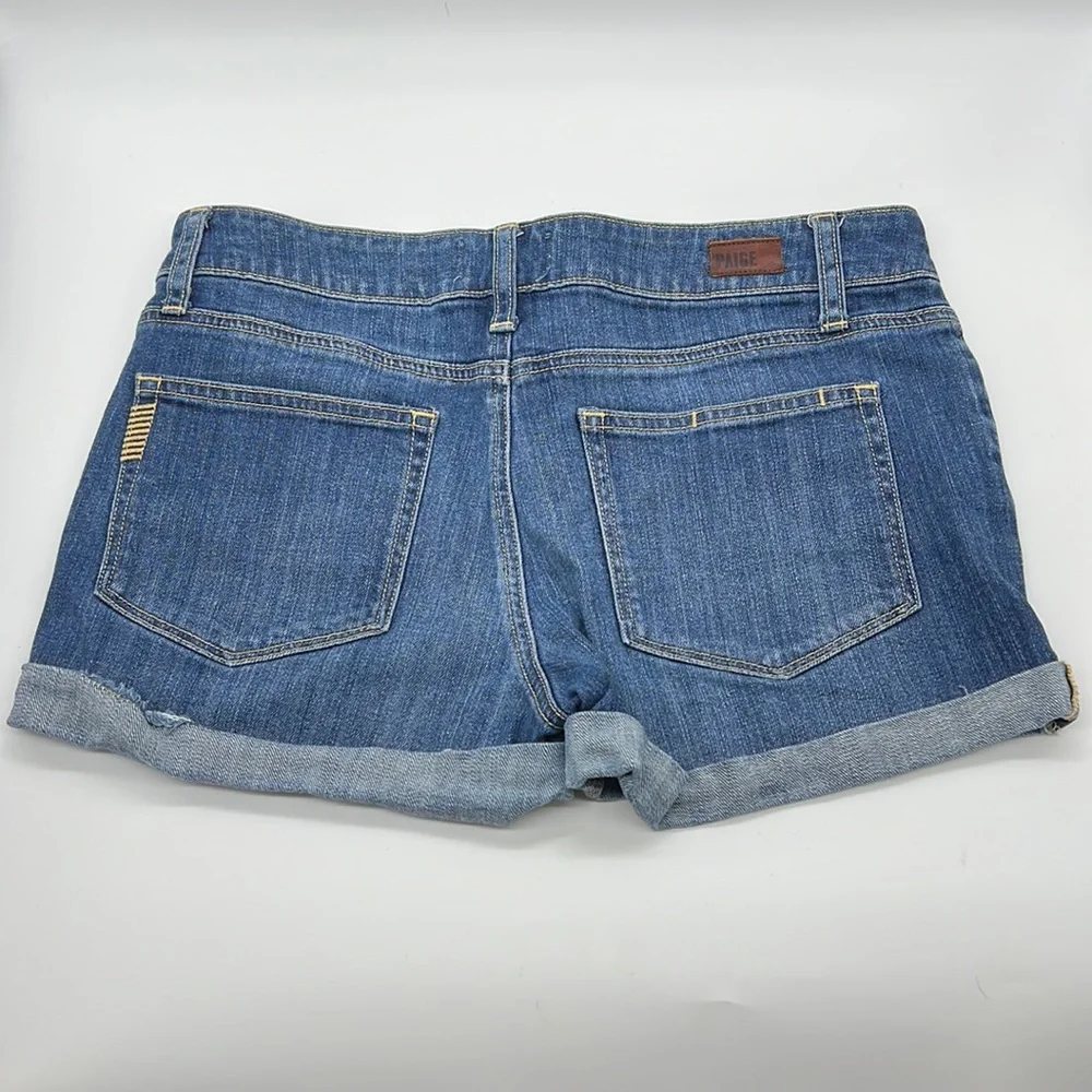 PAIGE Distressed Denim Shorts Raw Hem Folded Size 27 - Picture 3 of 12